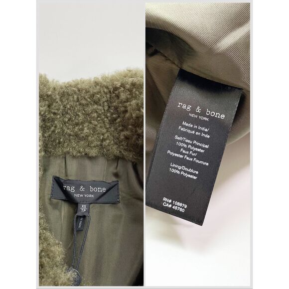 Rag & Bone Hesper Faux Fur Shearling Coat Button Front Army Green XS NWT - Picture 7 of 8
